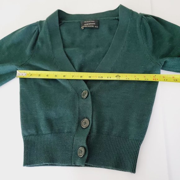 CLUB MONACO 100% Italian Merino Wool Preppy Cropped Puff Sleeve Cardigan - Picture 10 of 12